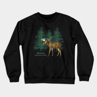 Denali National Park Alaska USA Moose Tree Silhouette Crewneck Sweatshirt